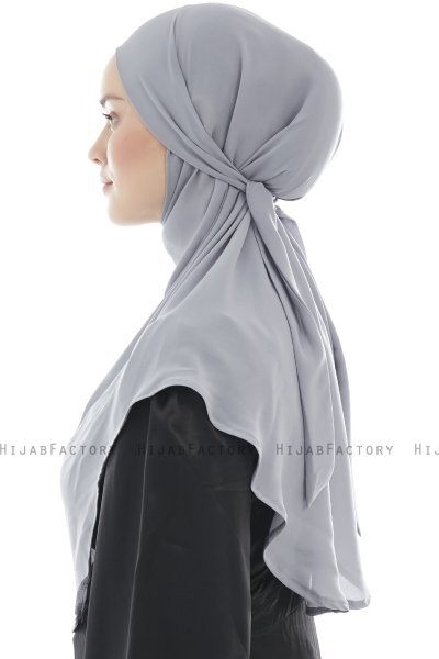 Ebrar - Lysegrå Crepe Chiffon Al Amira Hijab
