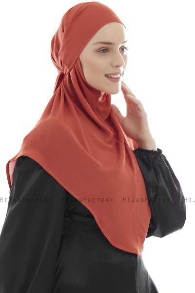 Ebrar - Mursteinsrød Crepe Chiffon Al Amira Hijab