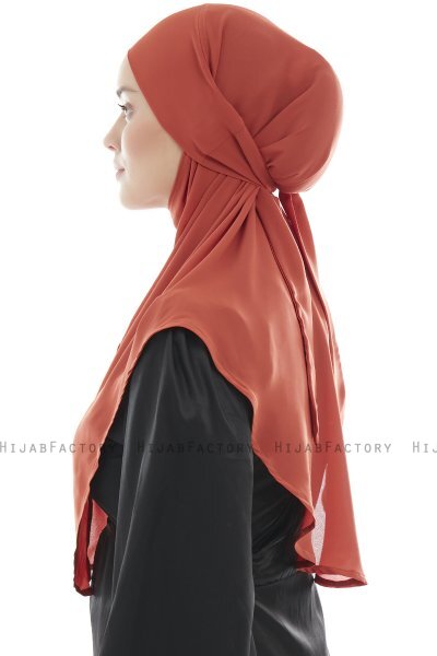 Ebrar - Mursteinsrød Crepe Chiffon Al Amira Hijab