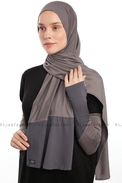 Azize - Mørk Grå Pro Scarf Sport Hijab Set