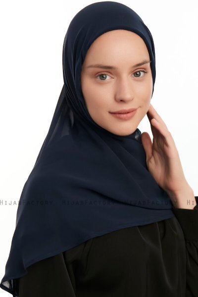 Eylem - Marineblå One Piece Chiffon Hijab