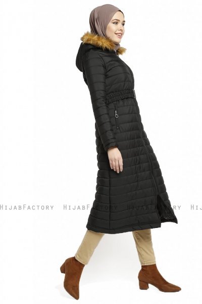 Yeliz - Svart Lang Jakke Med Hette