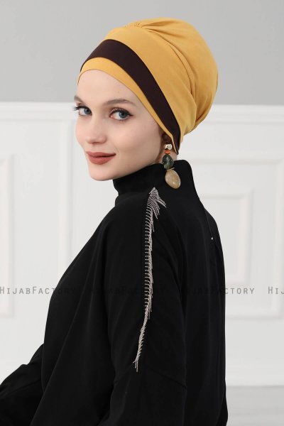 Elsa - Sennepsgul & Brun Bomull Turban