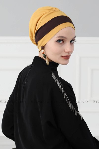 Elsa - Sennepsgul & Brun Bomull Turban