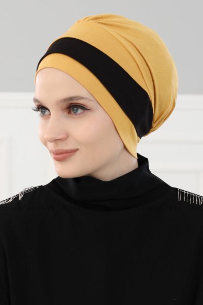 Elsa - Sennepsgul & Svart Bomull Turban