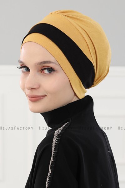 Elsa - Sennepsgul & Svart Bomull Turban