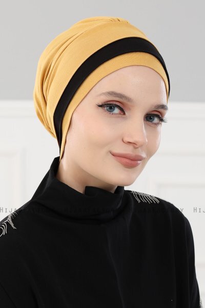 Elsa - Sennepsgul & Svart Bomull Turban