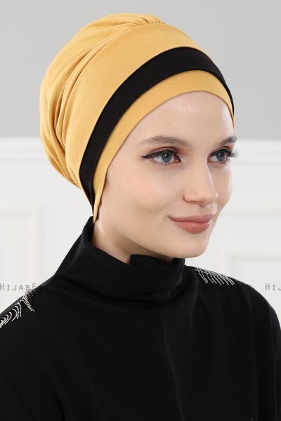 Elsa - Sennepsgul & Svart Bomull Turban