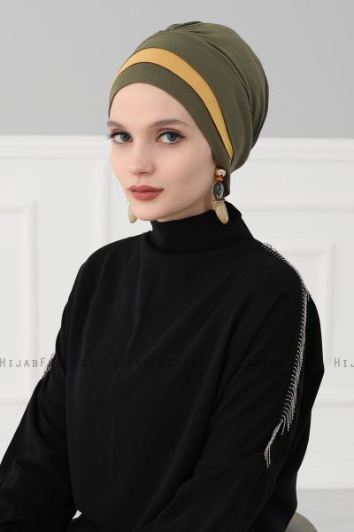 Elsa - Khaki & Sennepsgul Bomull Turban