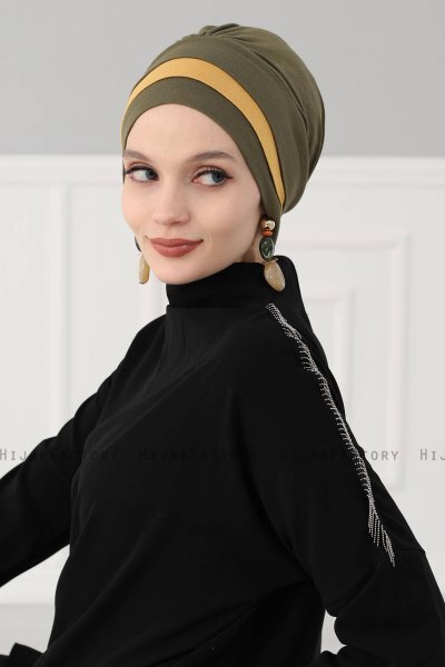 Elsa - Khaki & Sennepsgul Bomull Turban