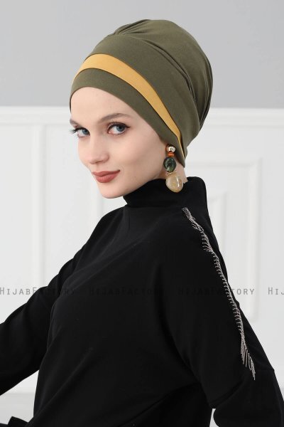 Elsa - Khaki & Sennepsgul Bomull Turban