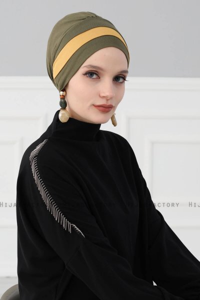 Elsa - Khaki & Sennepsgul Bomull Turban