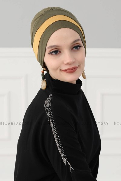 Elsa - Khaki & Sennepsgul Bomull Turban