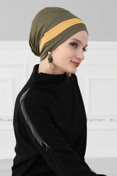Elsa - Khaki & Sennepsgul Bomull Turban