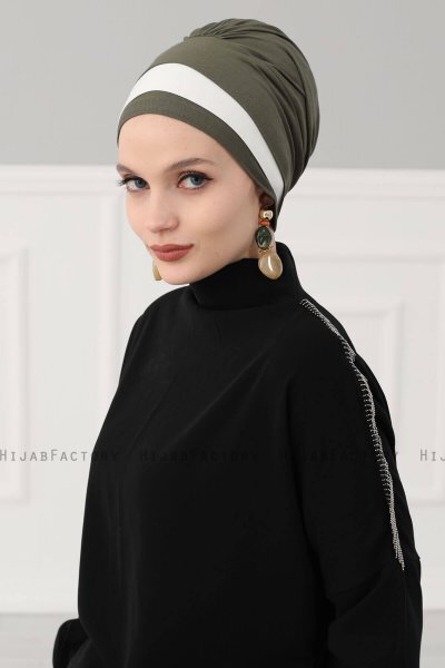Elsa - Khaki & Creme Bomull Turban
