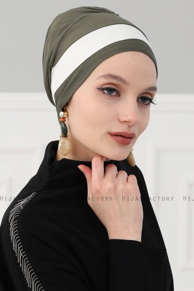 Elsa - Khaki & Creme Bomull Turban