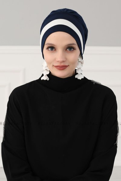 Elsa - Marineblå & Creme Bomull Turban