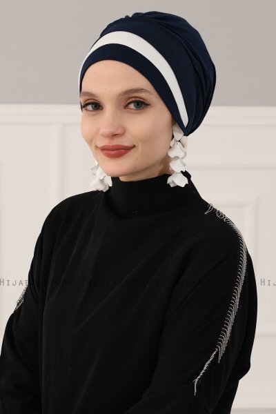 Elsa - Marineblå & Creme Bomull Turban