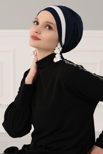 Elsa - Marineblå & Creme Bomull Turban