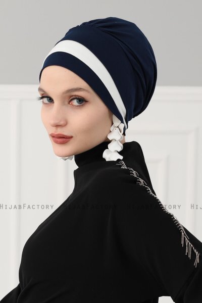 Elsa - Marineblå & Creme Bomull Turban