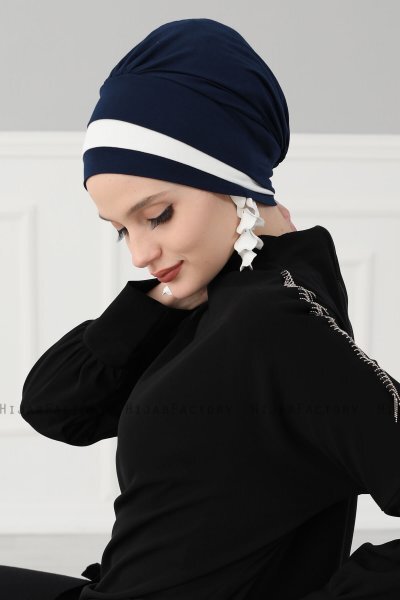 Elsa - Marineblå & Creme Bomull Turban