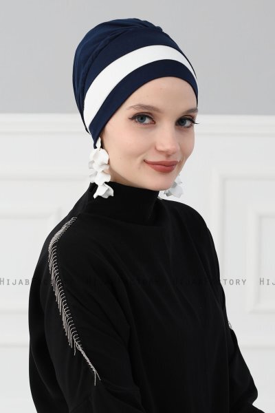 Elsa - Marineblå & Creme Bomull Turban