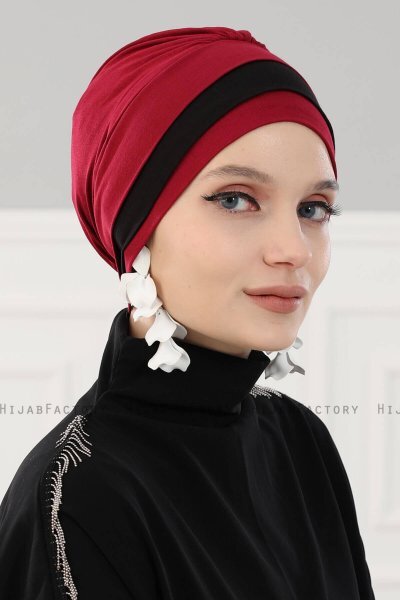 Elsa - Bordeaux & Svart Bomull Turban