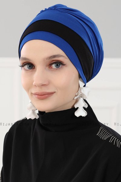 Elsa - Blå & Svart Bomull Turban