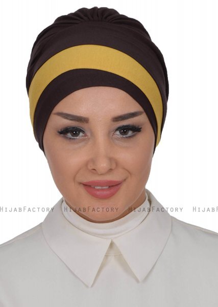 Elsa - Brun & Sennepsgul Bomull Turban