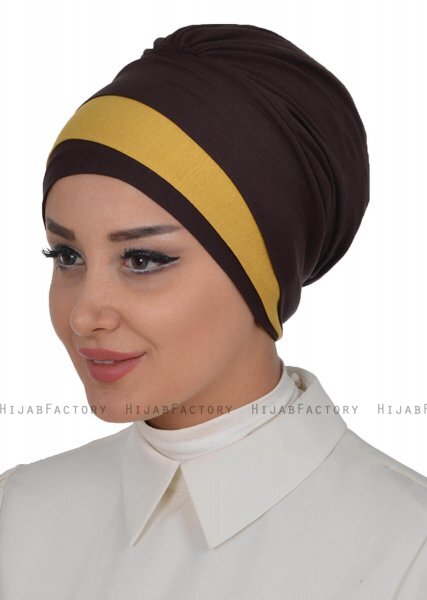 Elsa - Brun & Sennepsgul Bomull Turban