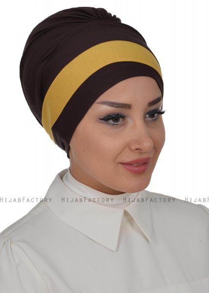 Elsa - Brun & Sennepsgul Bomull Turban