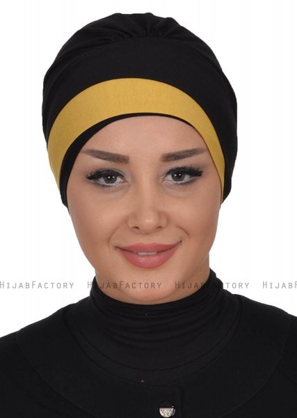 Elsa - Svart & Sennepsgul Bomull Turban
