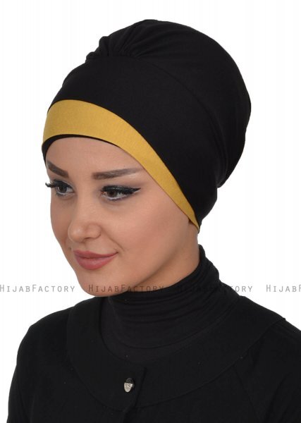 Elsa - Svart & Sennepsgul Bomull Turban