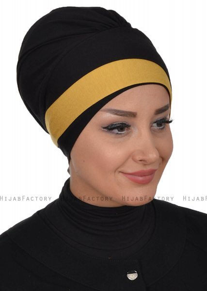 Elsa - Svart & Sennepsgul Bomull Turban