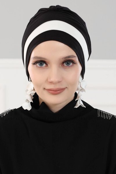 Elsa - Svart & Creme Bomull Turban