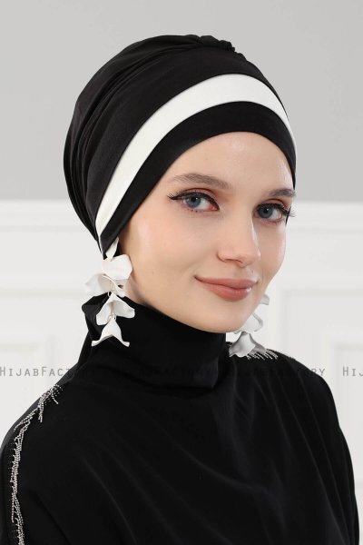 Elsa - Svart & Creme Bomull Turban
