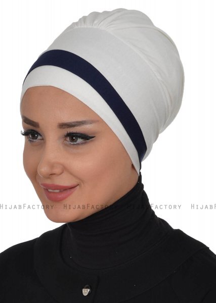 Elsa - Creme & Marineblå Bomull Turban