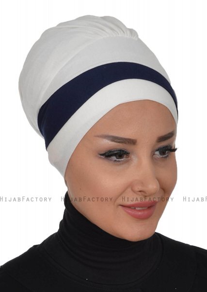 Elsa - Creme & Marineblå Bomull Turban