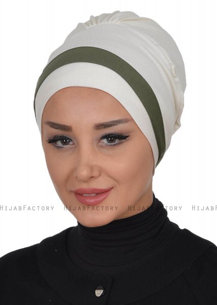Elsa - Creme & Khaki Bomull Turban
