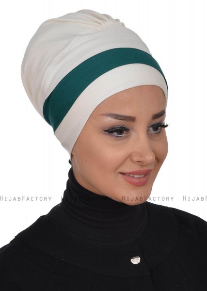 Elsa - Creme & Mørk Grønn Bomull Turban