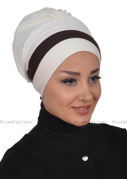 Elsa - Creme & Brun Bomull Turban