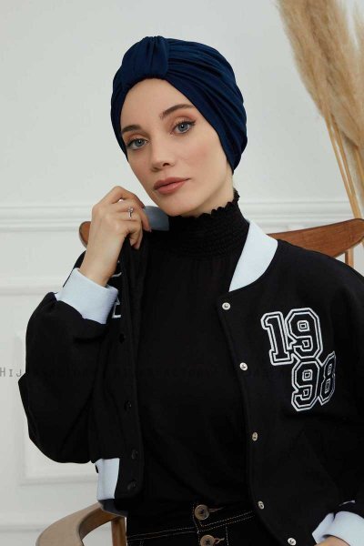 Laura - Marineblå Bomull Turban