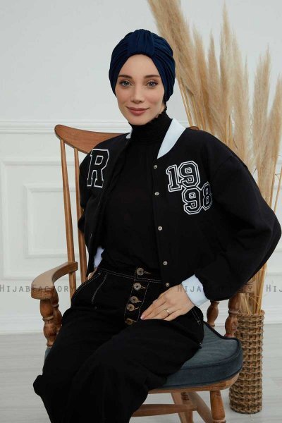 Laura - Marineblå Bomull Turban