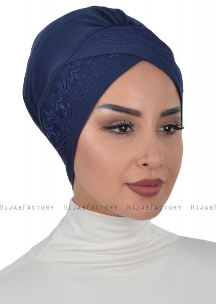 Molly - Marineblå Lace Bomull Turban