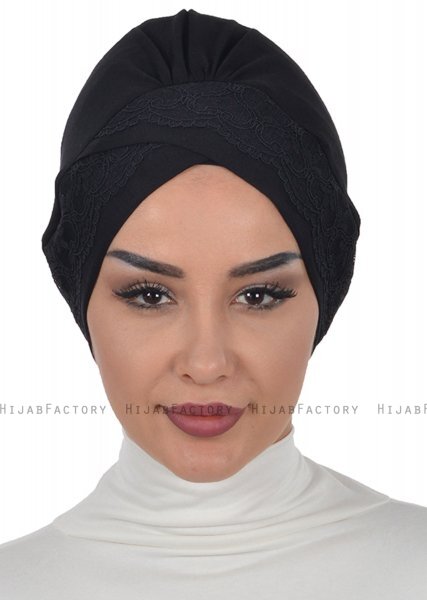 Molly - Svart Lace Bomull Turban