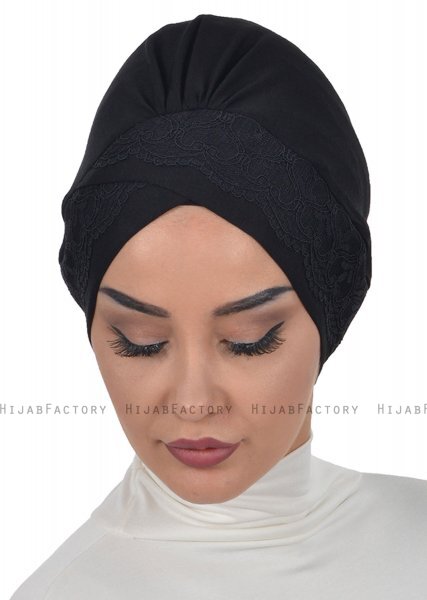 Molly - Svart Lace Bomull Turban