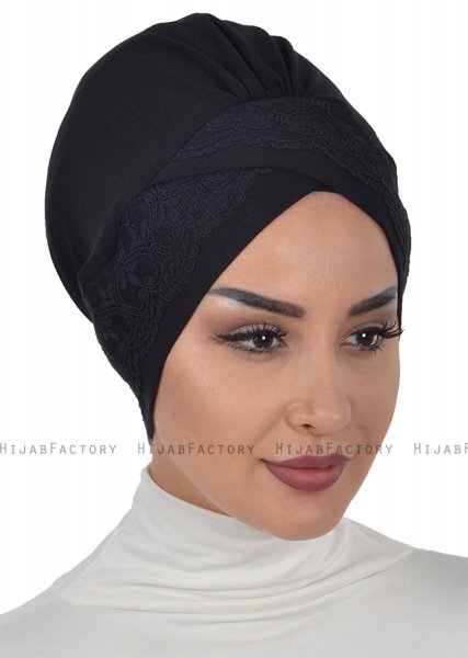 Molly - Svart Lace Bomull Turban