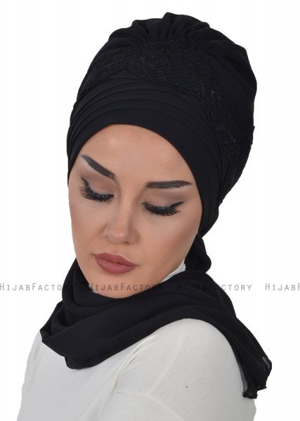 Celine - Svart Chiffon Turban - Ayse Turban