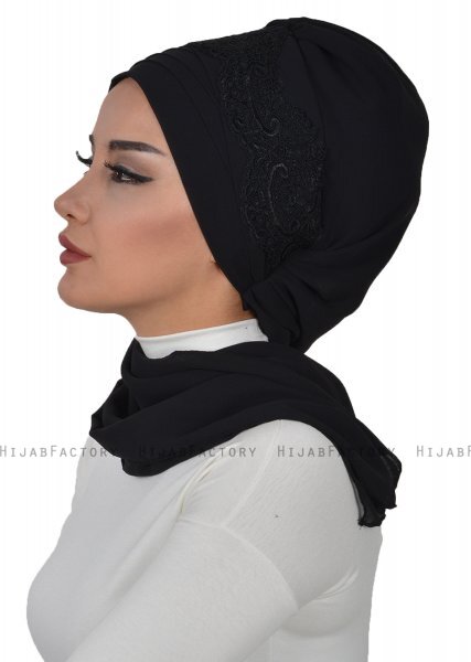 Celine - Svart Chiffon Turban - Ayse Turban