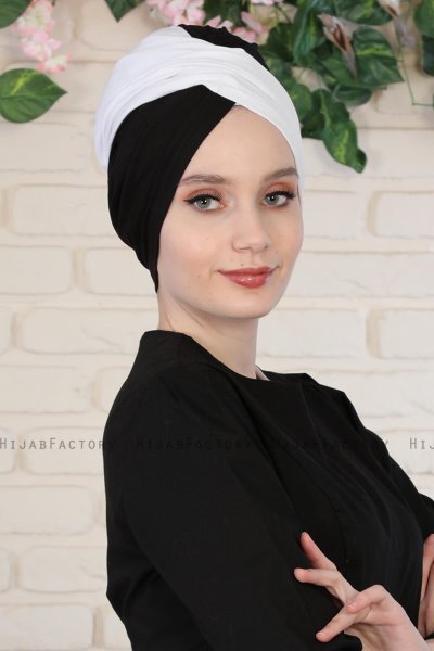 Fiona - Hvit & Svart Bomull Turban